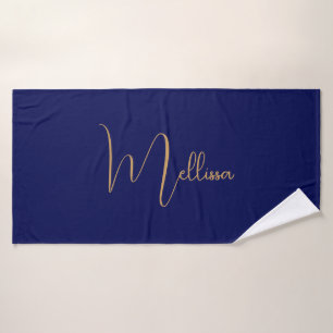 Toalha De Banho Nome personalizado minimalista azul