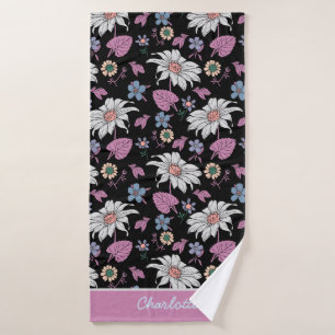 Toalha De Banho Nome personalizado padrão uniforme floral cor de r