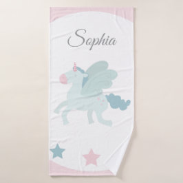 Toalha De Banho Nome Personalizado Unicórnio Fofo Rosa Azul 
