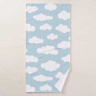 Toalha De Banho Nuvens De Pastel Azul-Bebê E Branco 