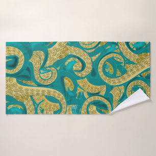 Toalha De Banho Octopus Art - Ouro Tentáculos - Desenho Migrado