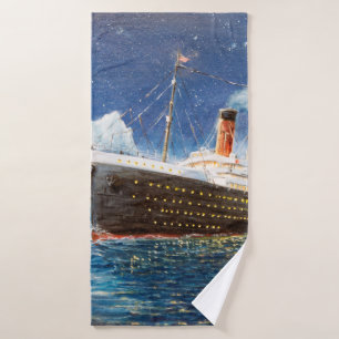 Toalha De Banho  oil painting of Titanic and iceberg in ocean at n