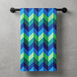 Toalha de Banho Ombre Chevron Verde Azul