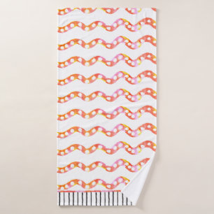 Toalha De Banho Onda Cor de Água Polkadot Rosa Laranja