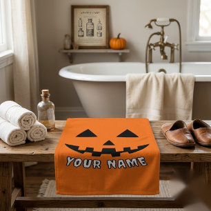 Toalha De Banho Orange Pumpkin Personalizado Halloween Seu Nome