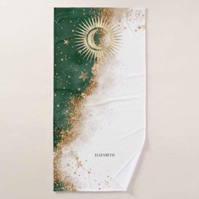Toalha De Banho Ouro Celestial Sol e Lua Estrelas Verde (Toalha de Banho)