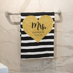 Toalha De Banho Ouro Elegante Recem casados Black Stripes