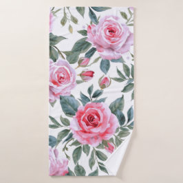 Toalha De Banho Padrão Aquarela Cottagecore Floral Rosa Roxa
