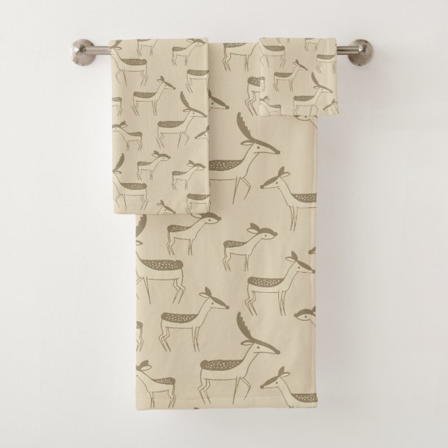 Toalha de Banho Padrão Bege com Ilustração Moderna (Insitu)