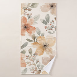 Toalha De Banho Padrão Botânico de Aquarela Floral Bege Pêssego