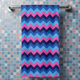 Toalha de Banho Padrão Chevron Rosa Azul Legal