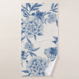 Toalha De Banho Padrão de aguarela de toile floral azul clássico b