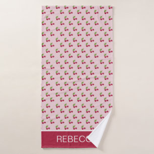 Toalha De Banho Padrão de Cereja Fofo Rosa Personalizado
