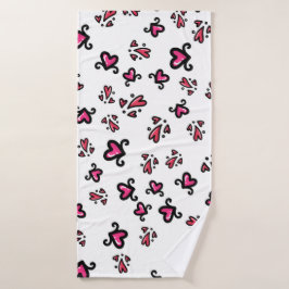 Toalha De Banho Padrão de Corações Rosas – Design Fofo de Rabiscos