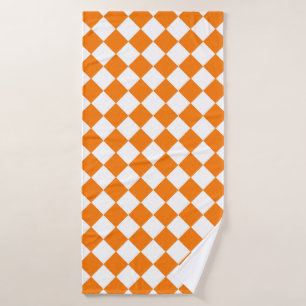 Toalha De Banho Padrão de Diamante do Verificador Branco Laranja