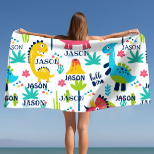 Toalha De Banho Padrão de Dinossauro Brilhante com Nome Personaliz