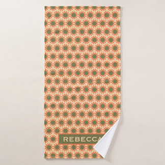 Toalha De Banho Padrão de Flor Retro Laranja e Verde Personalizado