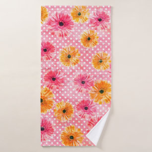 Toalha De Banho Padrão de flores de cor d'água rosa e gerbera am