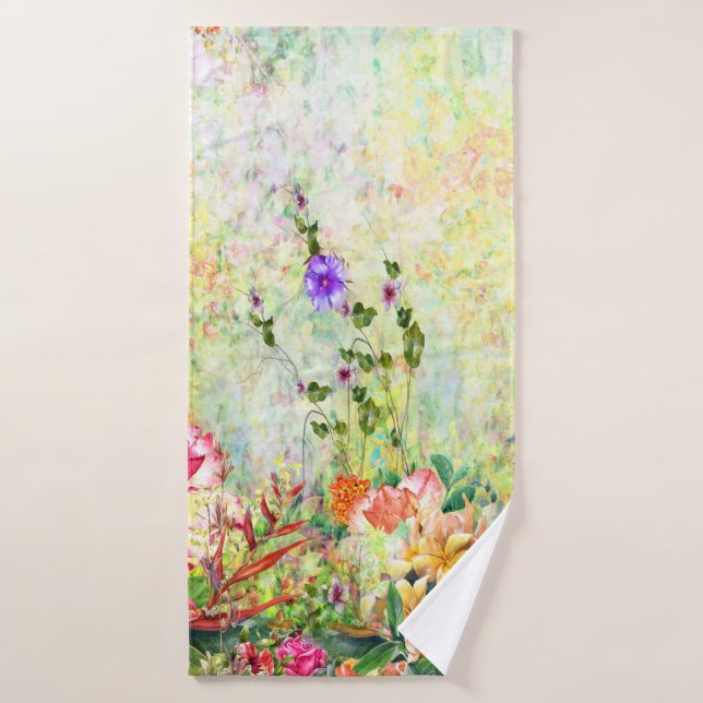 Toalha De Banho Padrão de Flores de Cores de Água (Toalha de Banho)
