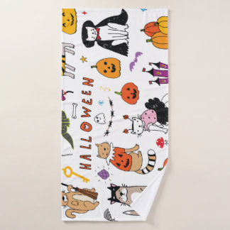 Toalha De Banho Padrão de Linha de Vintagem de Gatos Halloween
