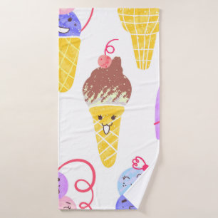Toalha De Banho Padrão de Sorvetes Kawaii, Caractere Kawaii Ice C
