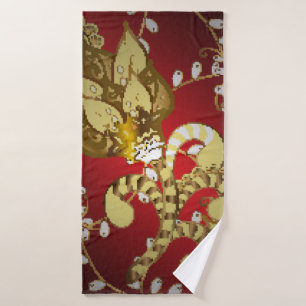 Toalha De Banho Padrão decorativo venenoso em vermelho, amarelo e