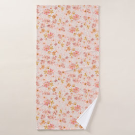 Toalha De Banho Padrão Floral Aquarela Rosa Corado