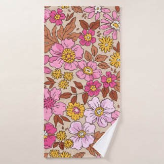 Toalha De Banho Padrão floral elegante em flores de desenhar de mã
