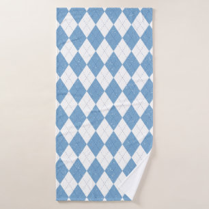 Toalha De Banho Padrão Geométrico de Diamante Argyle Azul e Branco