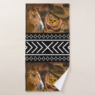 Toalha De Banho Padrão Ocidental Chapéu de Cowboy Cavalo Laço