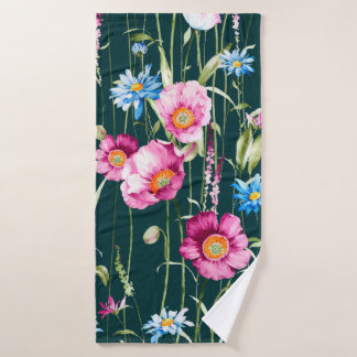 Toalha De Banho Padrão sem costura de aquarelas com flor de papoil