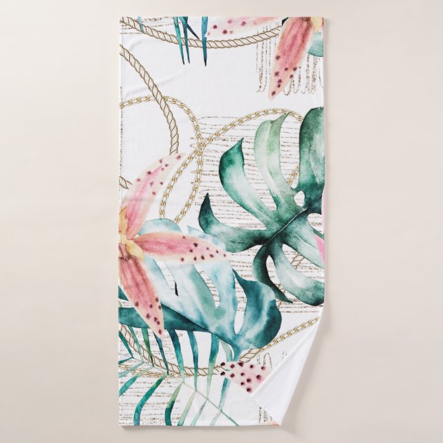Toalha De Banho Padrão tropical uniforme com folhas de orquídeas e (Toalha de Banho)