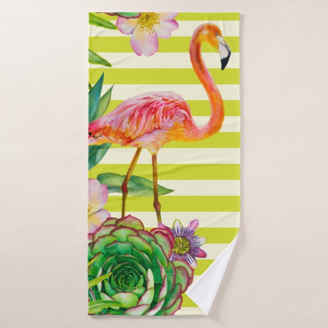 Toalha De Banho  padrão uniforme com flamingo rosa e tr exótico (Toalha de Banho)