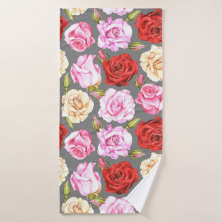 Toalha De Banho Padrão uniforme de aquarela com rosas. Sem costura