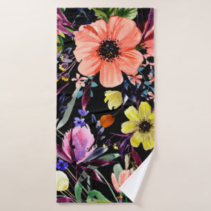 Toalha De Banho Padrão uniforme floral de aquarelas. Diferentes b