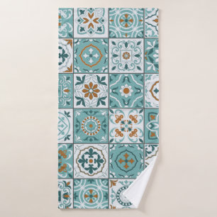 Toalha De Banho Padrão uniforme mediterrânico de azulejos marroq
