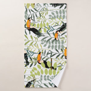 Toalha De Banho Padrão Vintage Toucans Green Leaves