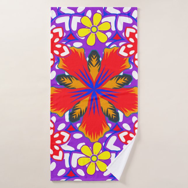 Toalha De Banho Padrões florais finos e fofinhos em branco, vermel (Toalha de Banho)