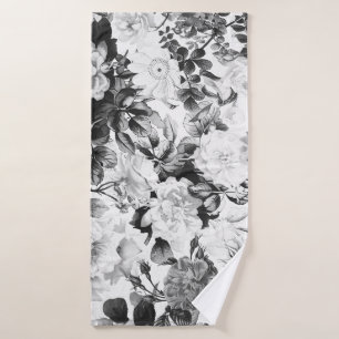Toalha De Banho País moderno branco preto da aguarela floral