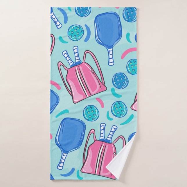 Toalha De Banho Pás de piclebol e Bolas Blue Preppy (Toalha de Banho)