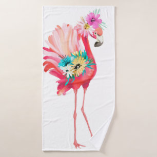 Toalha De Banho Pássaro mexicano bonito e bonito, rosa e flamingo