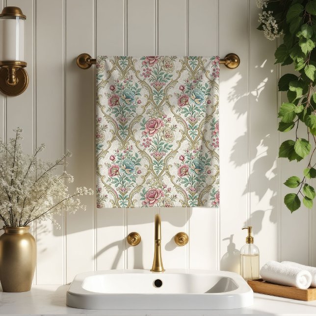 Toalha de Banho Pastel Damask Romântico Estilo Vit (Pastel Damask Bath Towel Romantic Victorian Style)