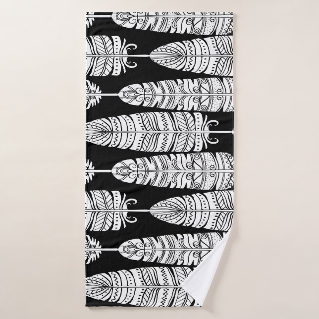 Toalha De Banho Penas boho: padrão preto e branco (Toalha de Banho)