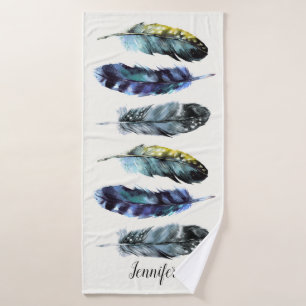 Toalha De Banho Penas de Aquarela do Boho Style Personalizadas