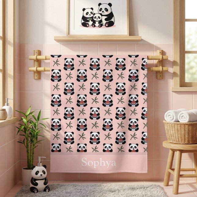 Toalha de Banho Personalizada Rosa Panda para Cria (Criador carregado)