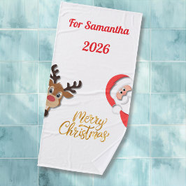 Toalha De Banho Personalized Christmas Bath Towel - Santa Design