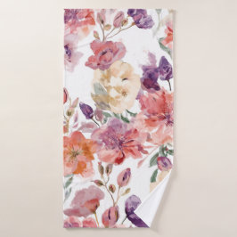 Toalha De Banho Pétalas de Pêssego Flores de Aquarela Botânica Flo