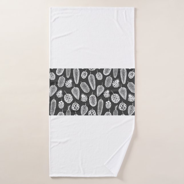 Toalha De Banho Pine cones hand drawn seamless pattern. Botanical  (Toalha de Banho)