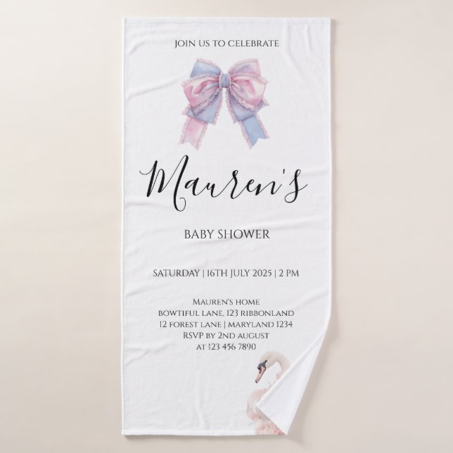 Toalha De Banho Pink Bow Girl Baby Shower  (Toalha de Banho)