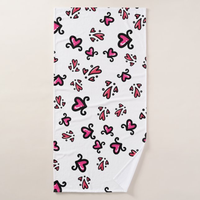 Toalha De Banho Pink Hearts Pattern – Cute Doodle Design (Toalha de Banho)